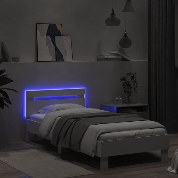 vidaXL Bedframe met hoofdbord en LED-verlichting wit 90x190 cm