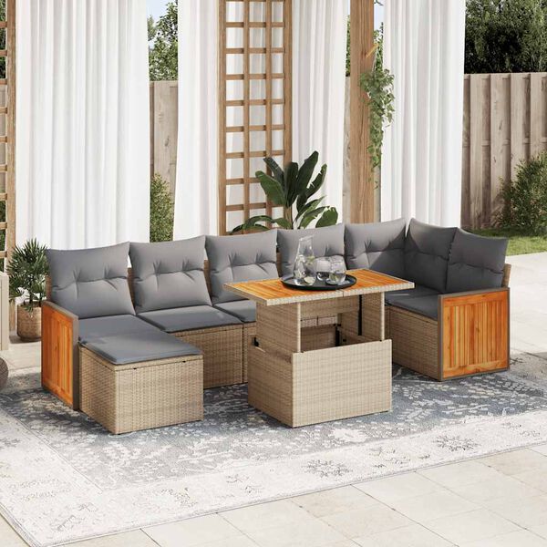 vidaXL 8-delige Loungeset met kussens poly rattan acacia beige