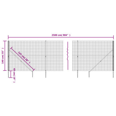 vidaXL Draadgaashek met grondankers 1,4x25 m antracietkleurig