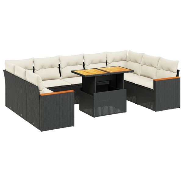 vidaXL 10-delige Loungeset met kussens poly rattan zwart