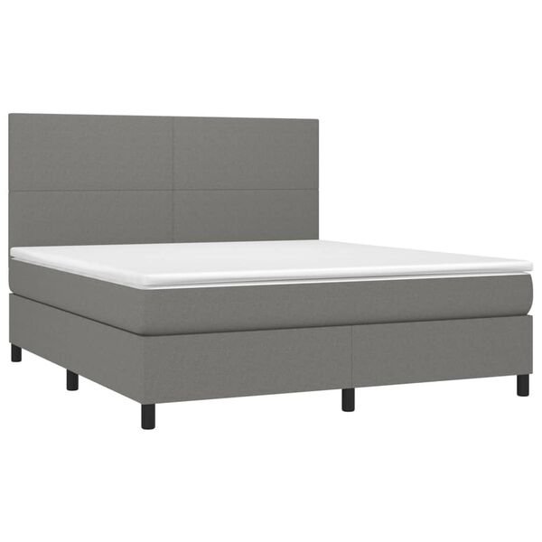 vidaXL Boxspring met matras en LED stof donkergrijs 180x200 cm