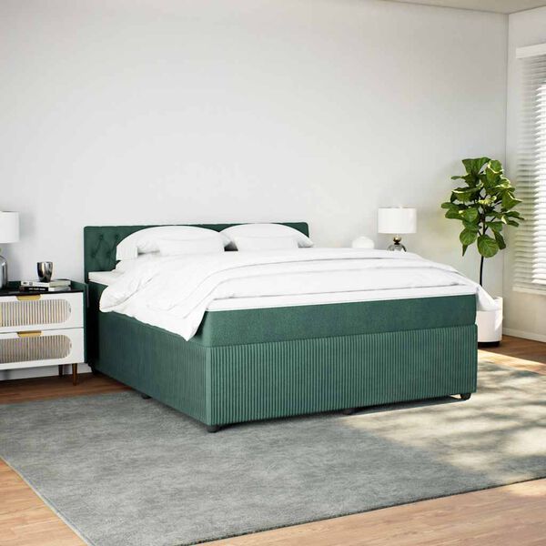 vidaXL Boxspring met matras fluweel donkergroen 180x200 cm