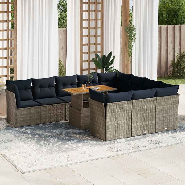 vidaXL 11-delige Loungeset met kussens poly rattan grijs