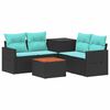 vidaXL Bankstel 6 st Zwart en Blauw Poly Rattan en Staal