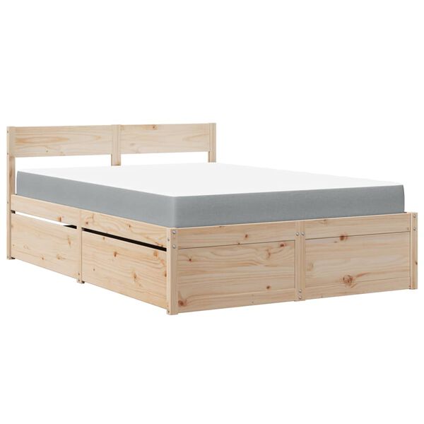 vidaXL Bed met lades en matras massief grenenhout 120x190 cm