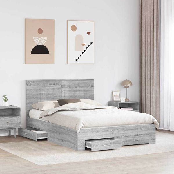 vidaXL Bedframe met hoofdeinde Grijs Sonoma 140 x 190 cm Bewerkt hout