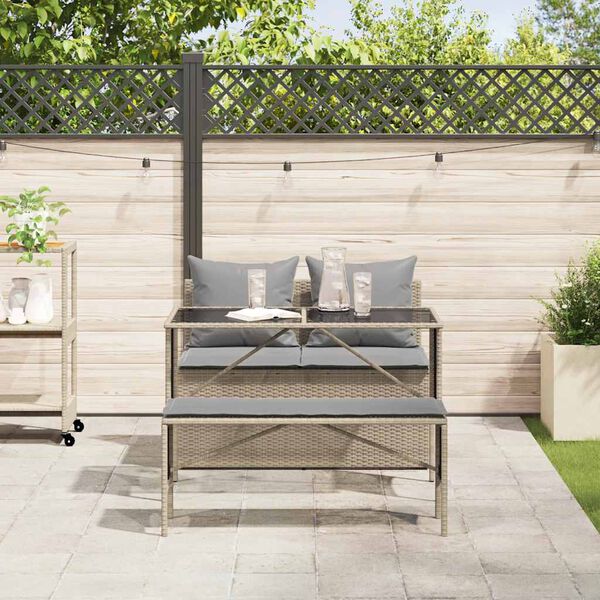 vidaXL 3-delige Tuinset met kussens poly rattan beige