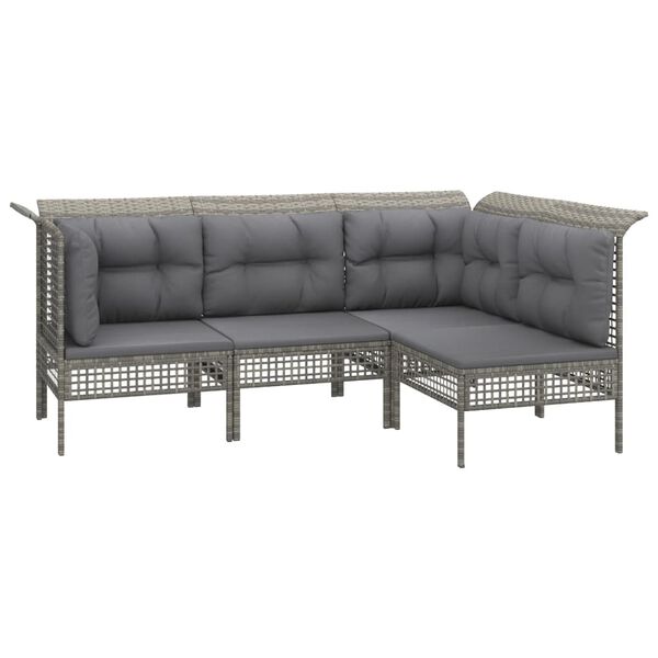 vidaXL 10-delige Loungeset met kussens poly rattan grijs