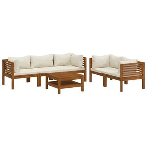 vidaXL 6-delige Loungeset met cr&egrave;mekleurige kussens massief acaciahout