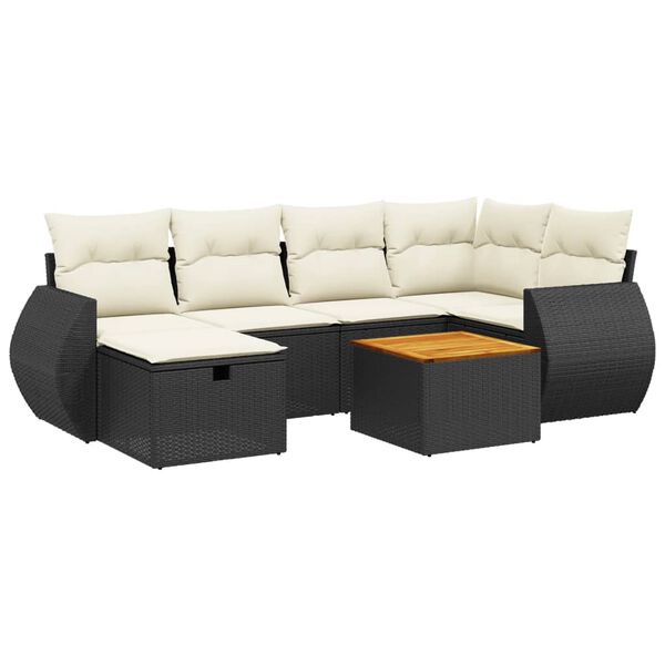 vidaXL 7-delige Loungeset met kussens poly rattan zwart