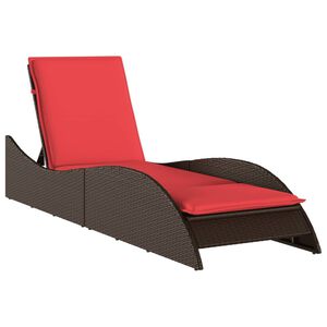 vidaXL Ligbed met kussen bruin 60x205x73 cm poly rattan