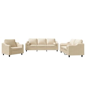vidaXL 3-delige Loungeset met kussens stof cr&egrave;mekleurig