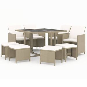 vidaXL 9-delige Tuinset met kussens poly rattan beige