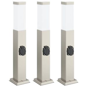 vidaXL Bolderverlichting met stopcontact 3 stuks 50 cm RVS IP44