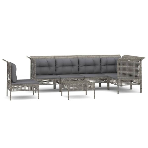 vidaXL 7-delige Loungeset met kussens poly rattan grijs