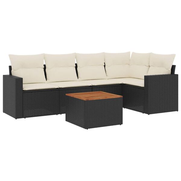 vidaXL 6-delige Loungeset met kussens poly rattan zwart