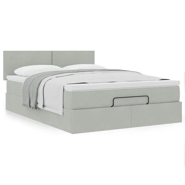 vidaXL Ottoman bed met matras 140x190cm fluweel lichtgrijs