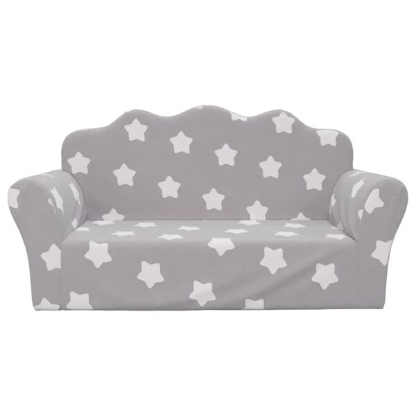 vidaXL Kinderbank 2-zits met sterren zacht pluche lichtgrijs