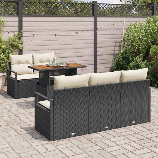 vidaXL Tuin Sofa Set met opslag 6 pcs Zwart Poly riet