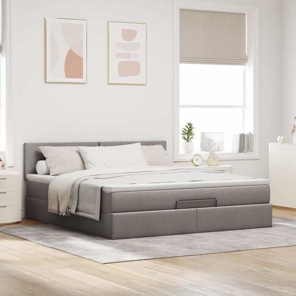 vidaXL Ottoman bed met matras 160x200cm stof taupe