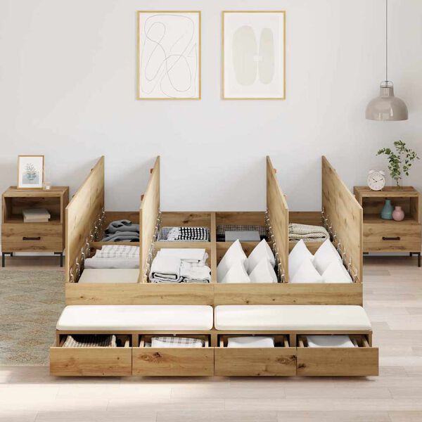 vidaXL Opbergbedframe met lade Artisan Eiken 150 cm Bewerkt hout