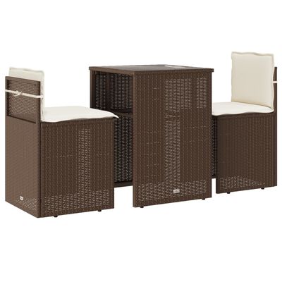 vidaXL 3-delige Bistroset met kussens poly rattan bruin