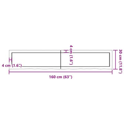 vidaXL Wastafelblad 160x30x(2-6) cm onbehandeld massief hout