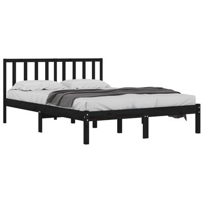 vidaXL Bedframe massief grenenhout zwart 135x190 cm