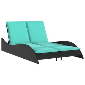 vidaXL Ligbed met kussens zwart 114x205x73 cm poly rattan