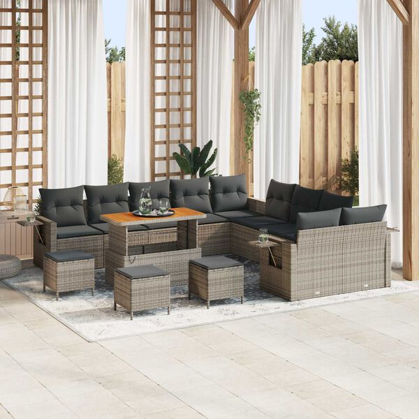 vidaXL Tuin Sofa Set met kussen met opslag 14 pcs Grijs poly rattan