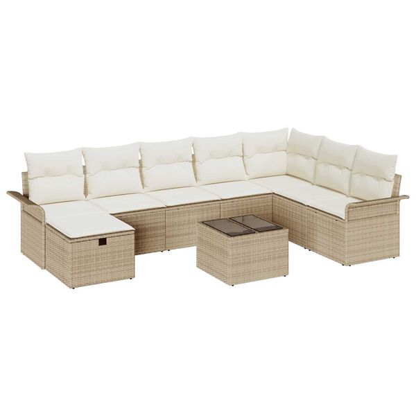 vidaXL Tuin Sofa Set met kussen 9 pcs Beige en Cr&egrave;me poly rattan