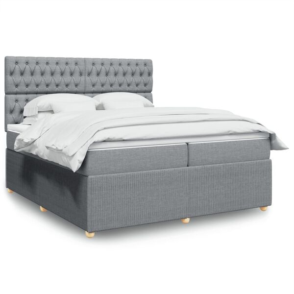 vidaXL Boxspring met matras stof lichtgrijs 200x200 cm
