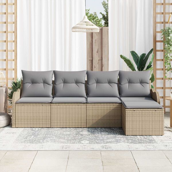 vidaXL Tuin Sofa Set met kussen met opslag 5 pcs Beige Poly riet