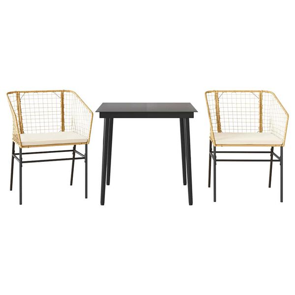 vidaXL 3-delige Tuinset met kussens poly rattan glas bruin