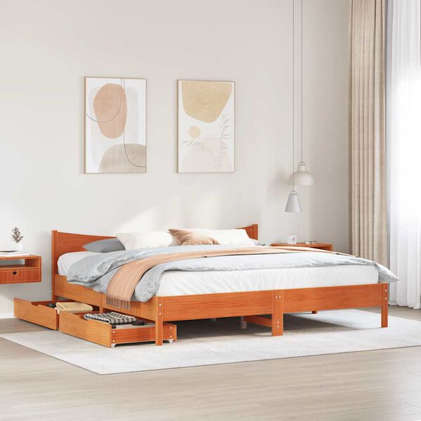 vidaXL Bedframe met lades massief grenenhout wasbruin 180x200 cm
