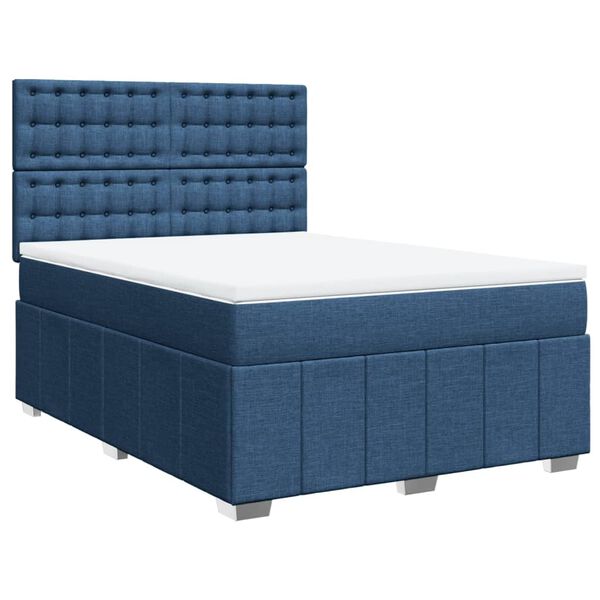 vidaXL Boxspring met matras stof blauw 160x200 cm