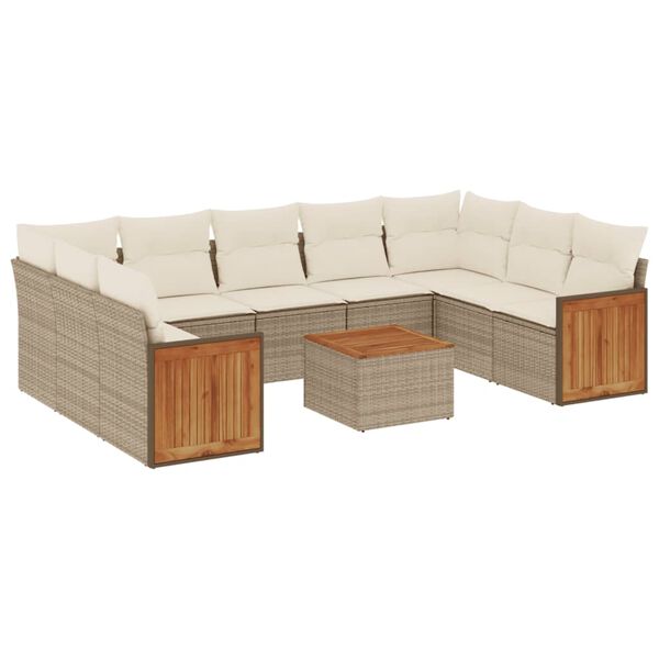 vidaXL 10-delige Loungeset met kussens poly rattan beige
