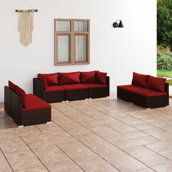 vidaXL 7-delige Loungeset met kussens poly rattan bruin