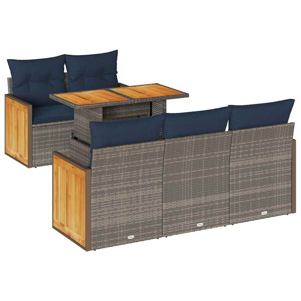 vidaXL 6-delige Loungeset met kussens poly rattan acacia grijs