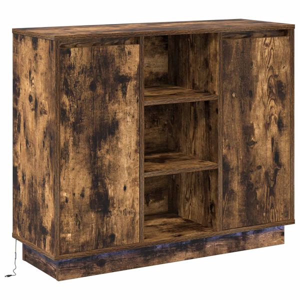 vidaXL LED Sideboard Gerookt eiken 90 x 32 x 75 cm Bewerkt hout