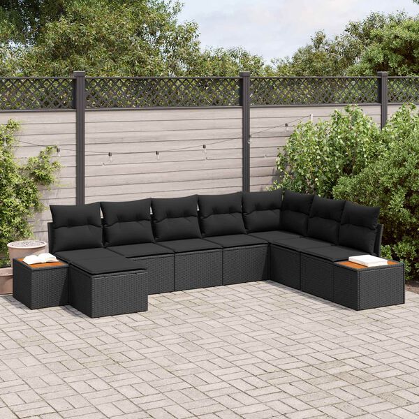 vidaXL Tuinbankenset met kussen met opslag 9 pcs Zwart Polyrattan