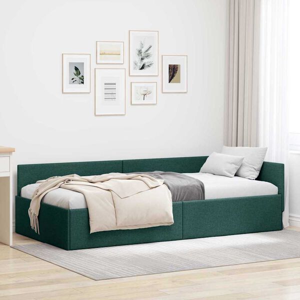 vidaXL Hoekbedframe met hoofdeinde Donkergroen 90 cm x 190 cm Fluweel