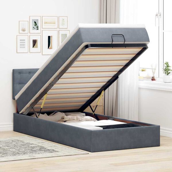 vidaXL Ottoman bed met matras en LED's 90x190cm fluweel donkergrijs