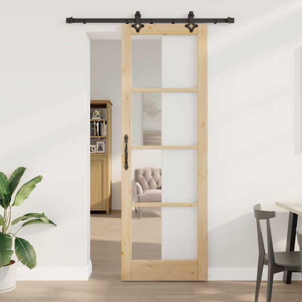 vidaXL Schuifdeur Naturel 78 x 232 cm Massief grenenhout en glas