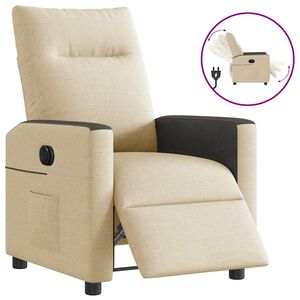 vidaXL Fauteuil verstelbaar elektrisch stof cr&egrave;mekleurig