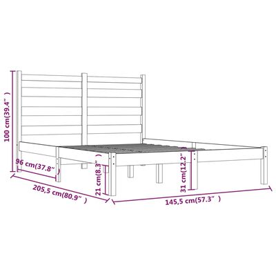 vidaXL Bedframe massief grenenhout zwart 140x200 cm