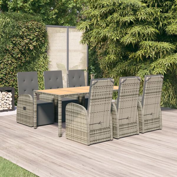 vidaXL 7-delige Tuinset met kussens poly rattan grijs