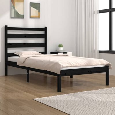 vidaXL Bedframe massief grenenhout zwart 75x190 cm