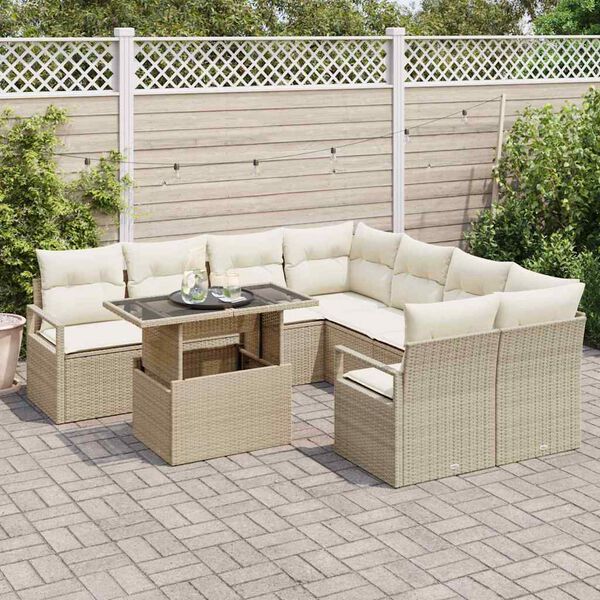 vidaXL Tuin Sofa Set met kussen met opslag 9 pcs Beige Poly riet