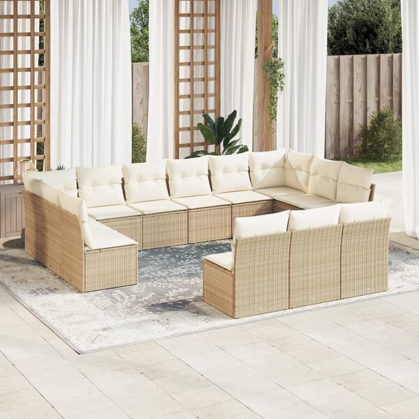 vidaXL 13-delige Loungeset met kussens poly rattan beige